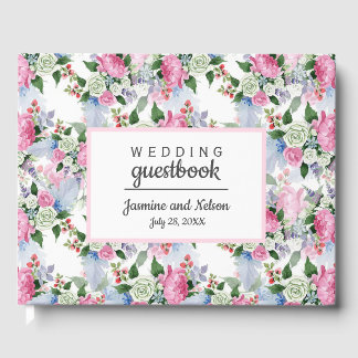 Boho Pink White Wedding Personalisierte Blume Gästebuch