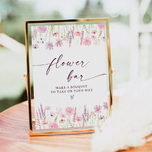 Boho Pink Wildblume Blume Bar Sign Poster