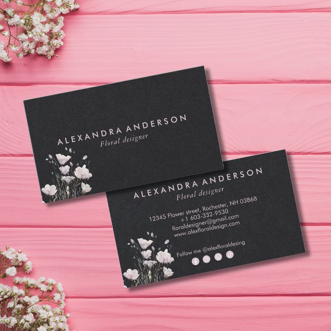 Boho Pink Wildblumen Wasserfarbe Visitenkarte (Boho Pink Wildflowers Watercolor Business Card)