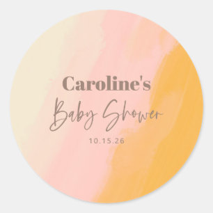 Boho Pink Yellow Script Custom Baby Dusche Runder Aufkleber