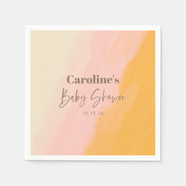 Boho Pink Yellow Script Custom Baby Dusche Serviette (Vorderseite)