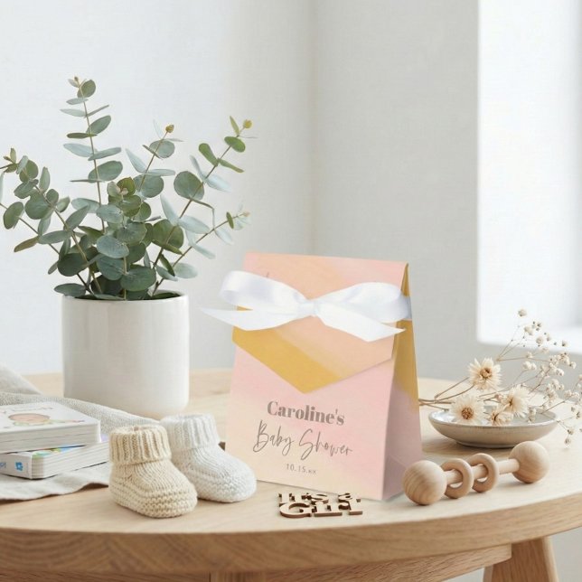 Boho Pink Yellow Script Custom Baby Shower   Geschenkschachtel (Von Creator hochgeladen)