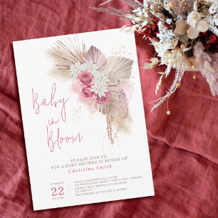 Boho Pinke Blumige Rosen Wasserfarbe Baby Shower Einladung