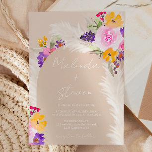 Boho pinkfarbene Blumenpampas Wüstenarsch Hochzeit Einladung