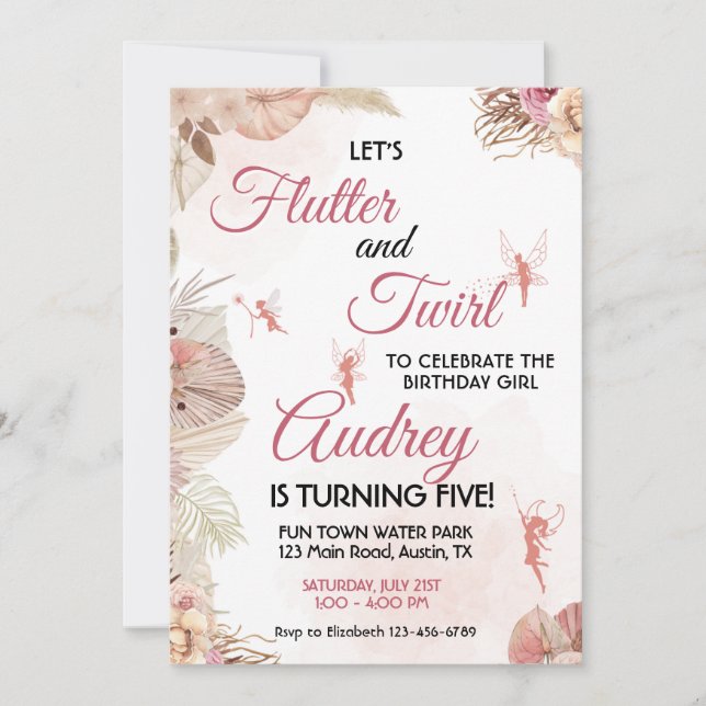 Boho Pixie Girls Geburtstag Einladung (Vorderseite)
