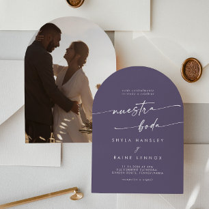 Boho Plum Lila Foto Arch Spanish Wedding Einladung