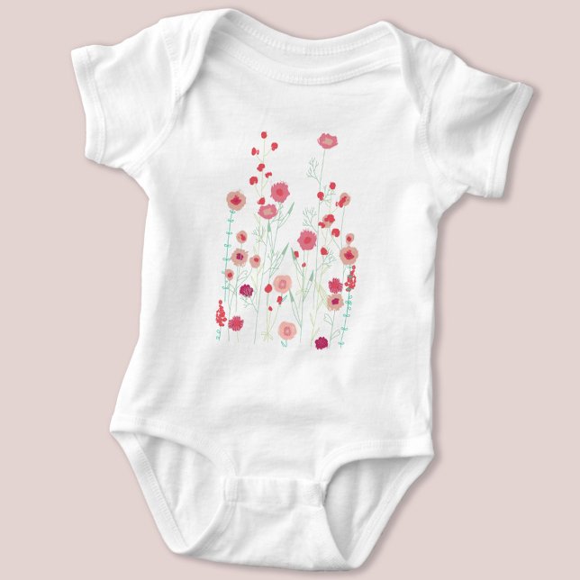 Boho Plymouth Wild Blume Moderne Malerei Baby Strampler (Modern wildflower art baby bodysuit)