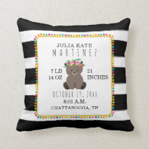 Boho Pompom Stripe Bear Baby Girl Birth Stats
