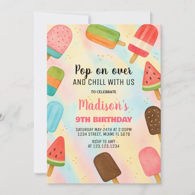 Boho Popsicle Birthday Einladung (Vorderseite)