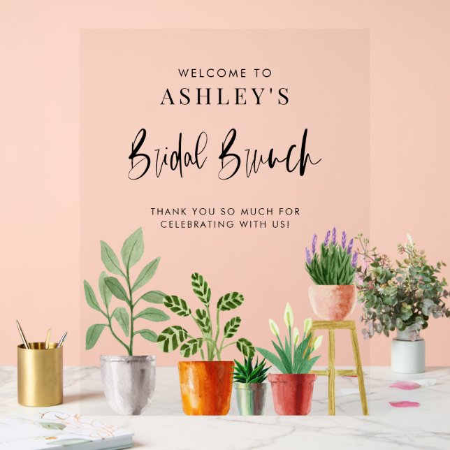 Boho Potted Houseplant Bridal Brunch Willkommen Acrylschild (Hochzeit)