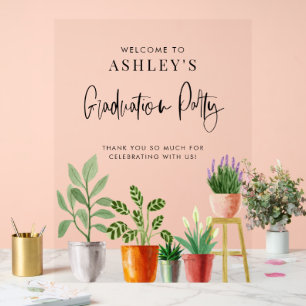 Boho Potted Houseplant Graduation Party Willkommen Acrylschild