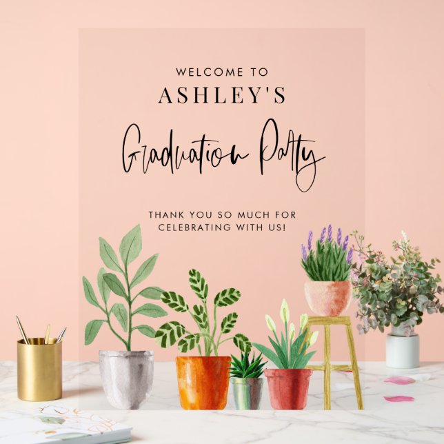 Boho Potted Houseplant Graduation Party Willkommen Acrylschild (Hochzeit)