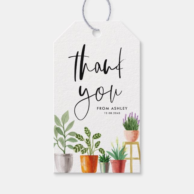 Boho Potted Houseplants Geburtstagsparty Danke Geschenkanhänger (Vorderseite)