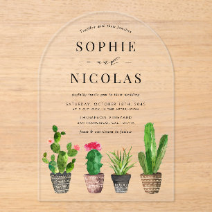 Boho potted Sukkulents and Cactus Wedding Acryleinladungen