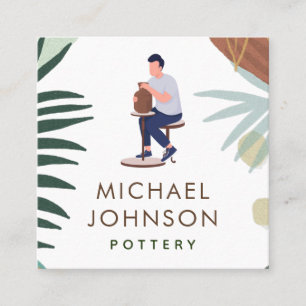 Boho Pottery Man Illustration Pastel Farbe Minimal Quadratische Visitenkarte