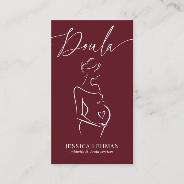 Boho Pregnant Lady Line Art Doula Midwife QRCODE  Visitenkarte (Vorderseite)