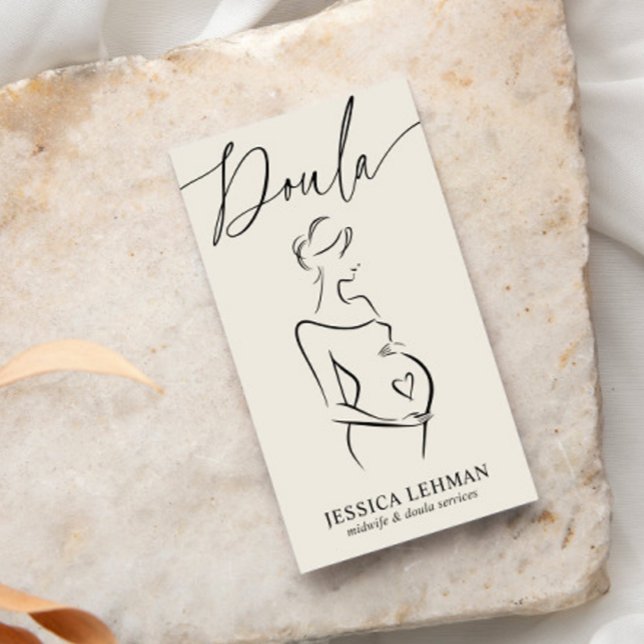 Boho Pregnant Lady Line Art Doula Midwife QRCODE  Visitenkarte (Von Creator hochgeladen)