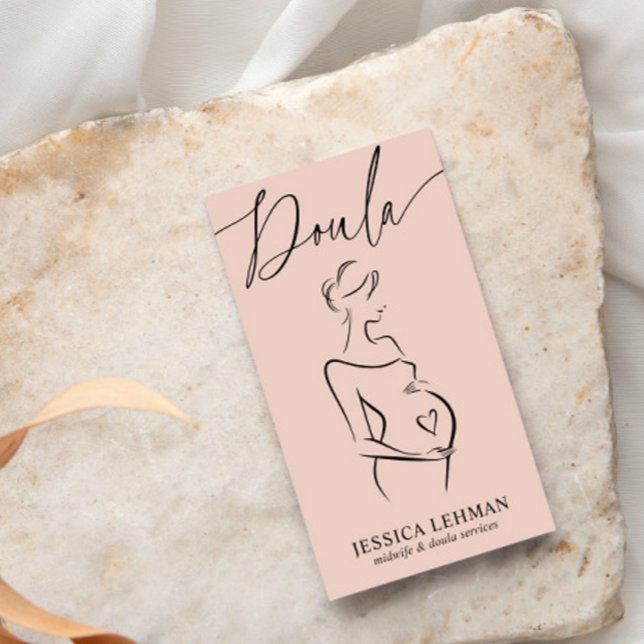 Boho Pregnant Lady Line Art Doula Midwife QRCODE  Visitenkarte (Von Creator hochgeladen)