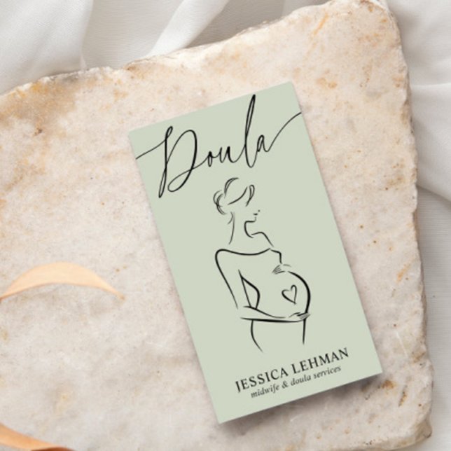 Boho Pregnant Lady Line Art Doula Midwife QRCODE  Visitenkarte (Von Creator hochgeladen)