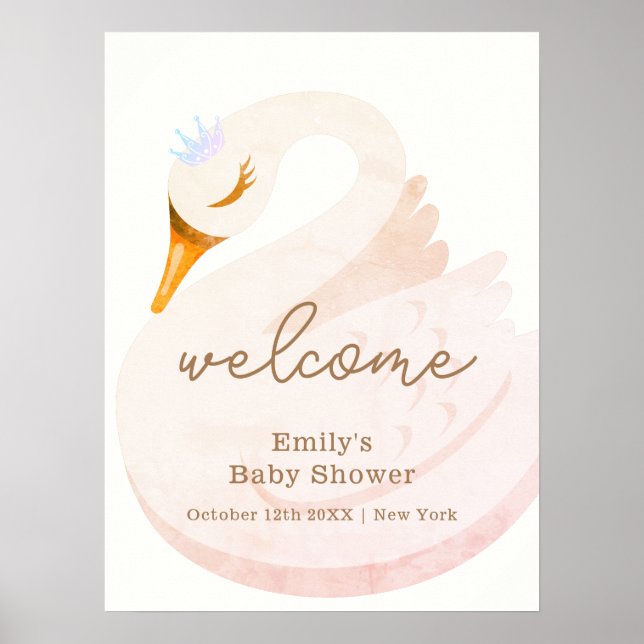 Boho Princess Swan Girl Baby Dusche Willkommen Poster (Vorne)