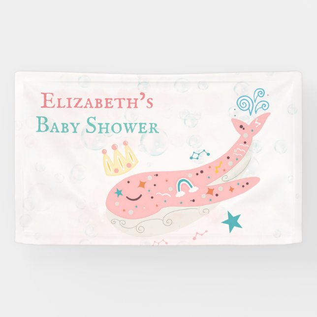 Boho Princess Whale Girl Babydusche Banner (Horizontal)