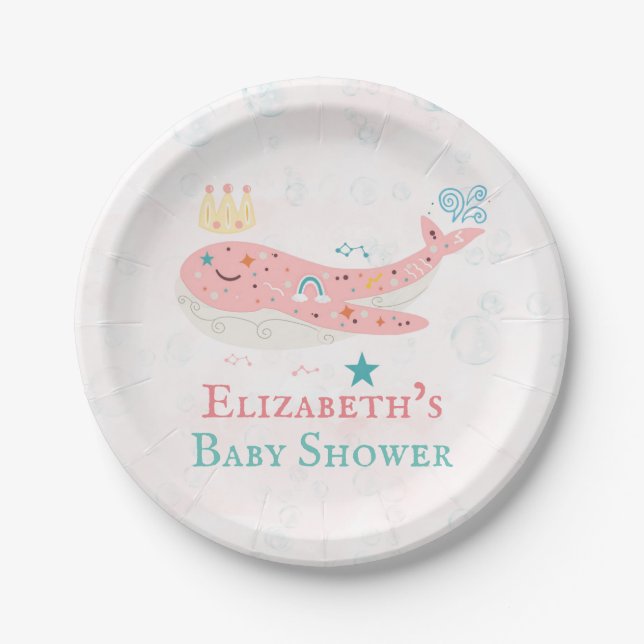 Boho Princess Whale Girl Babydusche Pappteller (Vorderseite)