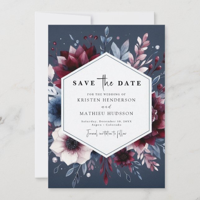 Boho Printable Burgundy Save The Date (Vorderseite)
