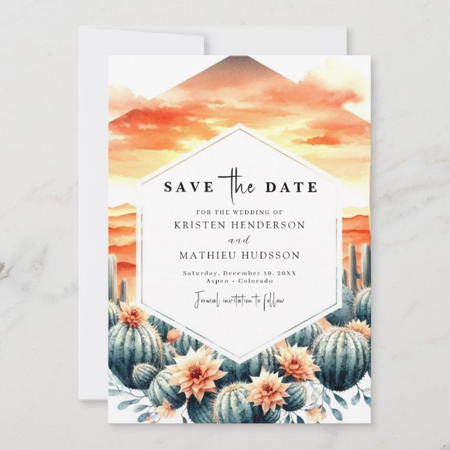 Boho Printable Cactus Wedding Save The Date (Vorderseite)