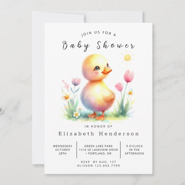 Boho Printable Duck Baby Duck Einladung (Vorderseite)