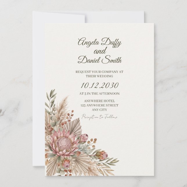 Boho-Protea-Botanische-Hochzeitseinladung Einladung (Vorderseite)