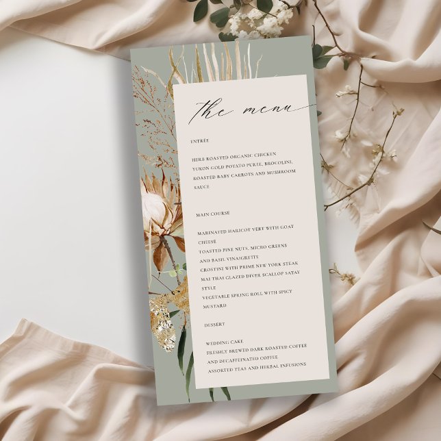 Boho Protea Dried Palm Floral Wedding Menu Card Dankeskarte (Von Creator hochgeladen)