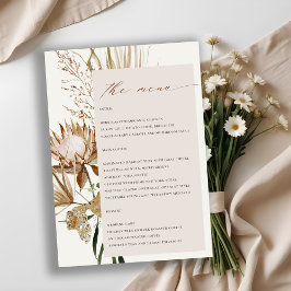 Boho Protea Dried Palm Floral Wedding Menu Card Einladung