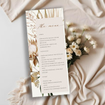 Boho Protea Dried Palm Floral Wedding Menu Card