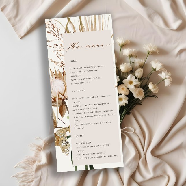 Boho Protea Dried Palm Floral Wedding Menu Card Einladung (Von Creator hochgeladen)