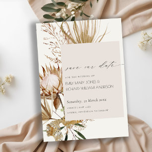 Boho Protea Dry Palm Floral Save the Date Card Dankeskarte