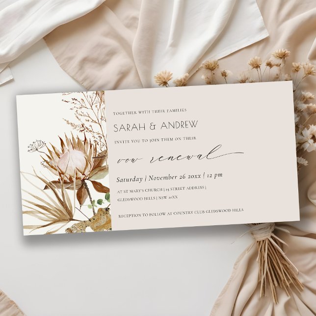 Boho Protea Dry Palm Floral Vow Renewal Einladung (Von Creator hochgeladen)
