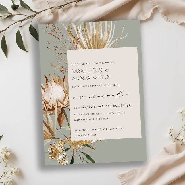 Boho Protea Dry Palm Floral Vow Renewal Einladung (Von Creator hochgeladen)