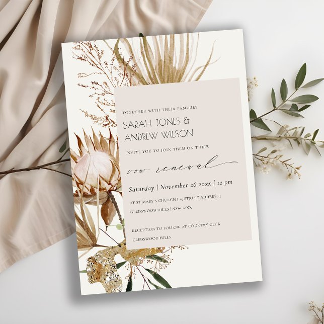 Boho Protea Dry Palm Floral Vow Renewal Einladung (Von Creator hochgeladen)