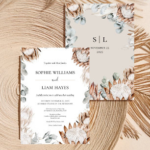 Boho Protea Neutral Pampas Wedding Einladung