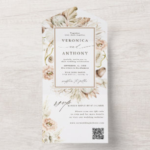 Boho-Protea-Pampas-Gras-Hochzeit QR-Code All In One Einladung