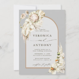 Boho Protea Pampas Grass Floral Gray Wedding Einladung