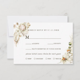 Boho Protea Pampas Grass Floral Wedding RSVP Karte