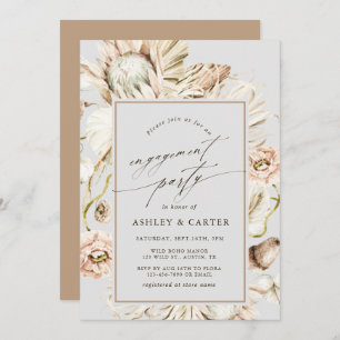 Boho Protea Pampas Grass Grey Engagement Party Einladung