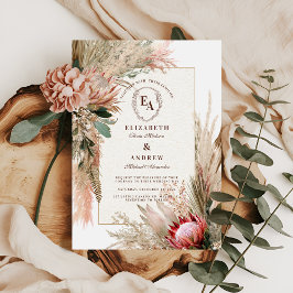 Boho Protea Pampas Grass Rustikale Hochzeit Einladung