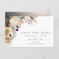 Boho Protea Pampas Wedding Save the Date Card