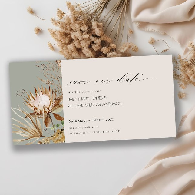 Boho Protea Save the Date Palm Floral Dankeskarte (Von Creator hochgeladen)