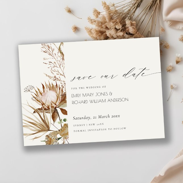 Boho Protea Save the Date Palm Floral Dankeskarte (Von Creator hochgeladen)