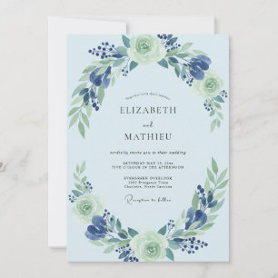 Boho-Puder Azurblättrige Hochzeit Einladung