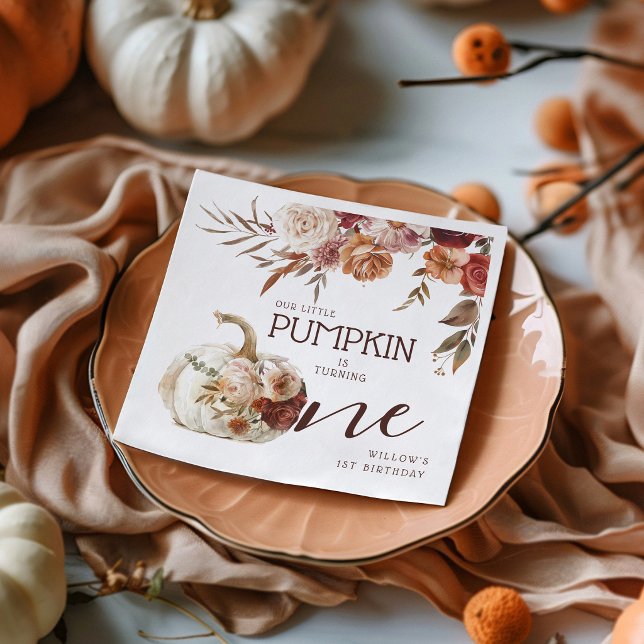 Boho Pumpkin Autumn Bloom 1. Geburtstag Serviette (Von Creator hochgeladen)