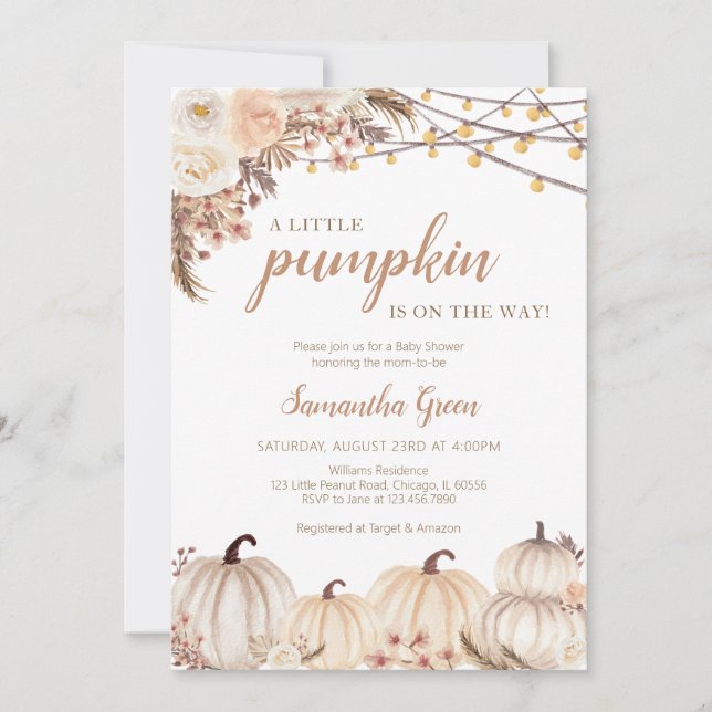 Boho Pumpkin Baby Shower Einladung (Vorderseite)
